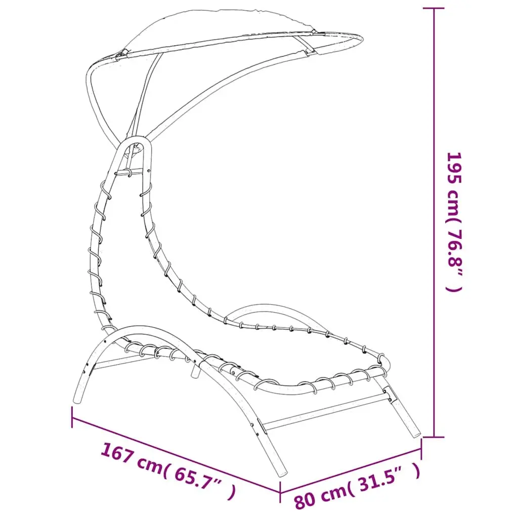 Sun Lounger with Canopy for Outdoor Garden Grey Adjustable Backrest 167L x 80W x 195H cm