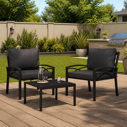 Garden Chair Outdoor Seating Steel Frame with Grey Cushions Black Patio