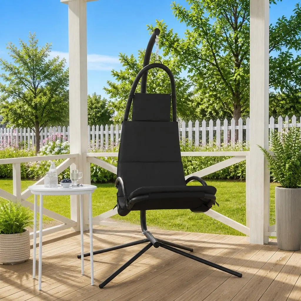 Hanging Swing Chair for Garden Outdoor Space with Cushion Grey Oxford Fabric Steel