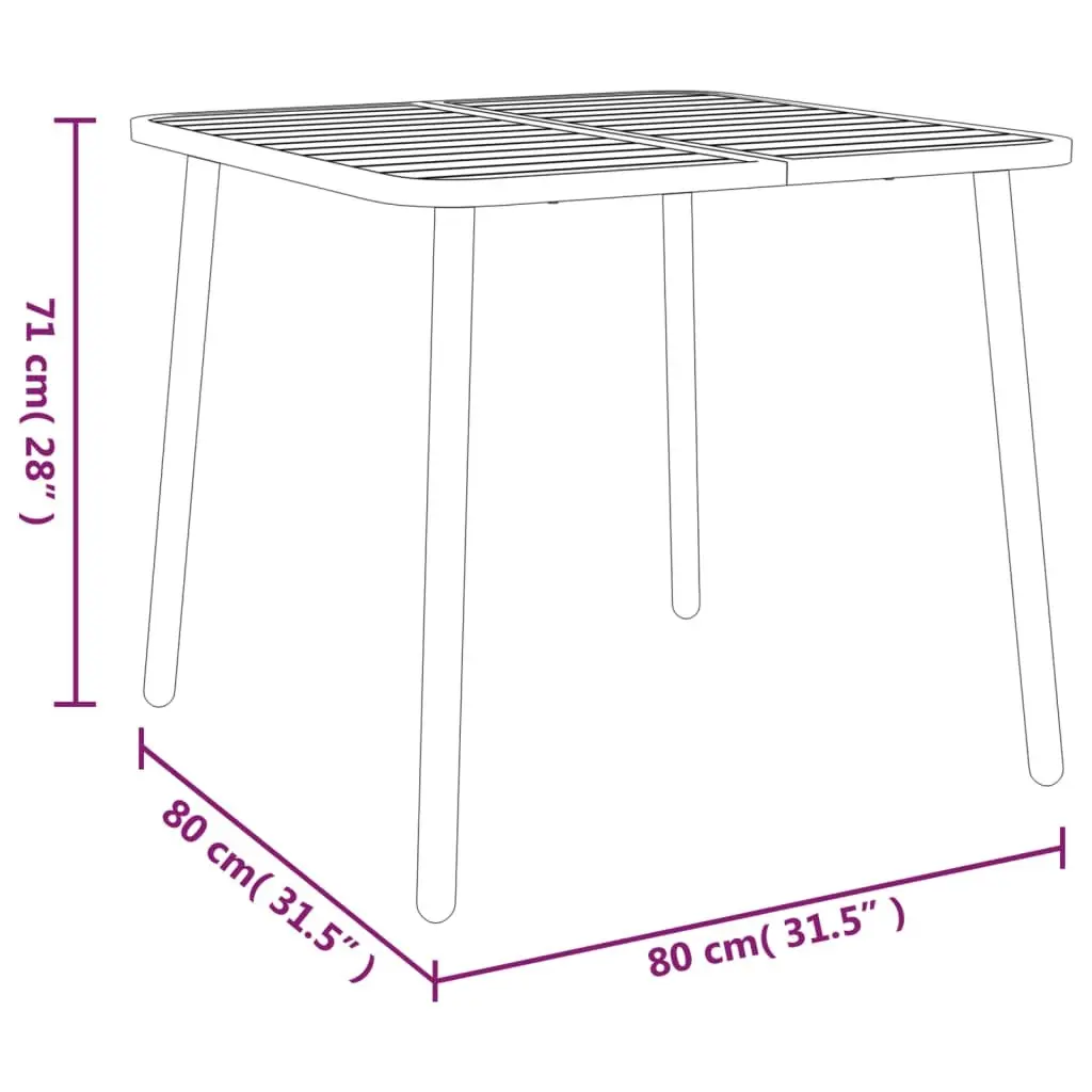 Garden Table Outdoor Patio 80x80x71cm Steel Frame Slatted