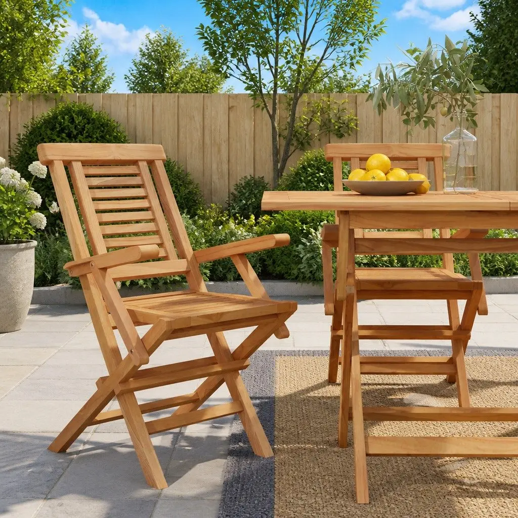 Folding Garden Chairs Outdoor Seating Teak Wood 2 Piece