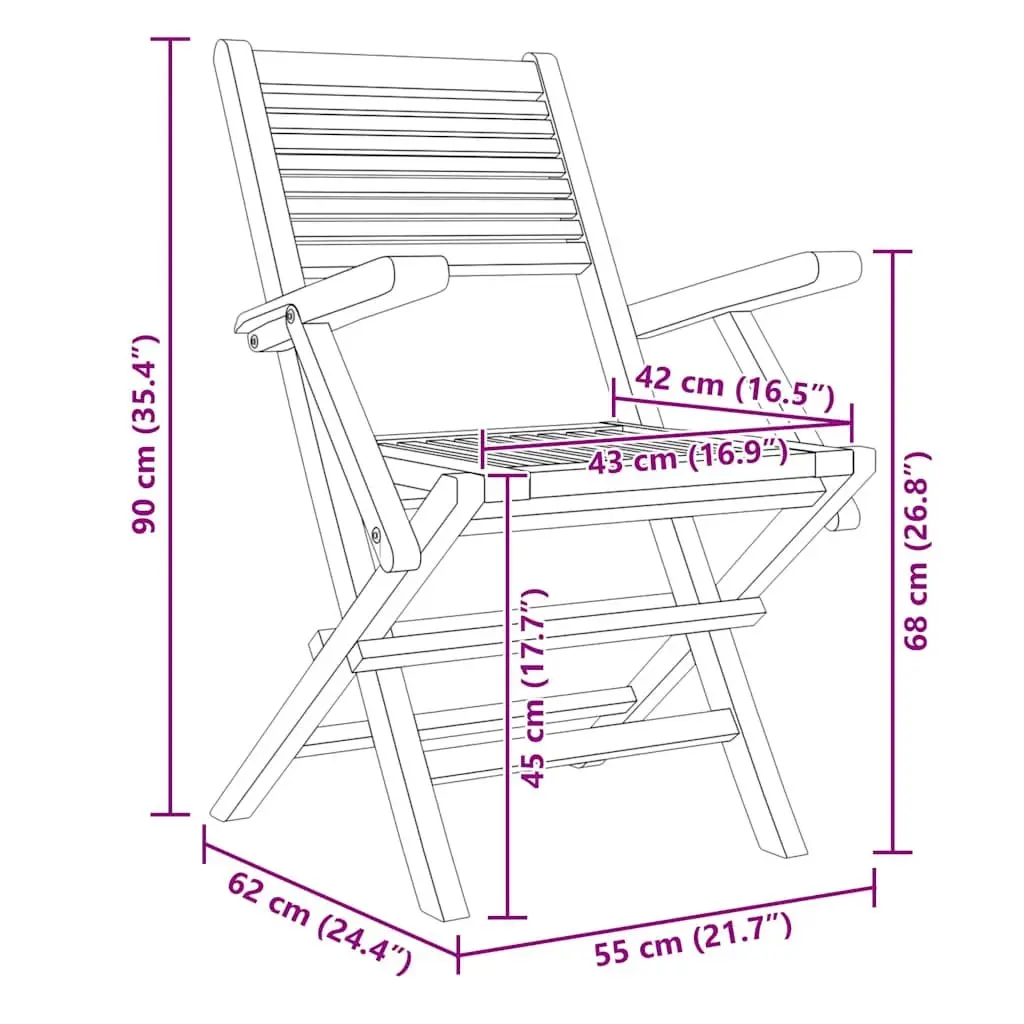 Folding Garden Chairs 2 pcs Solid Wood Outdoor Seating Backrest Armrests Brown