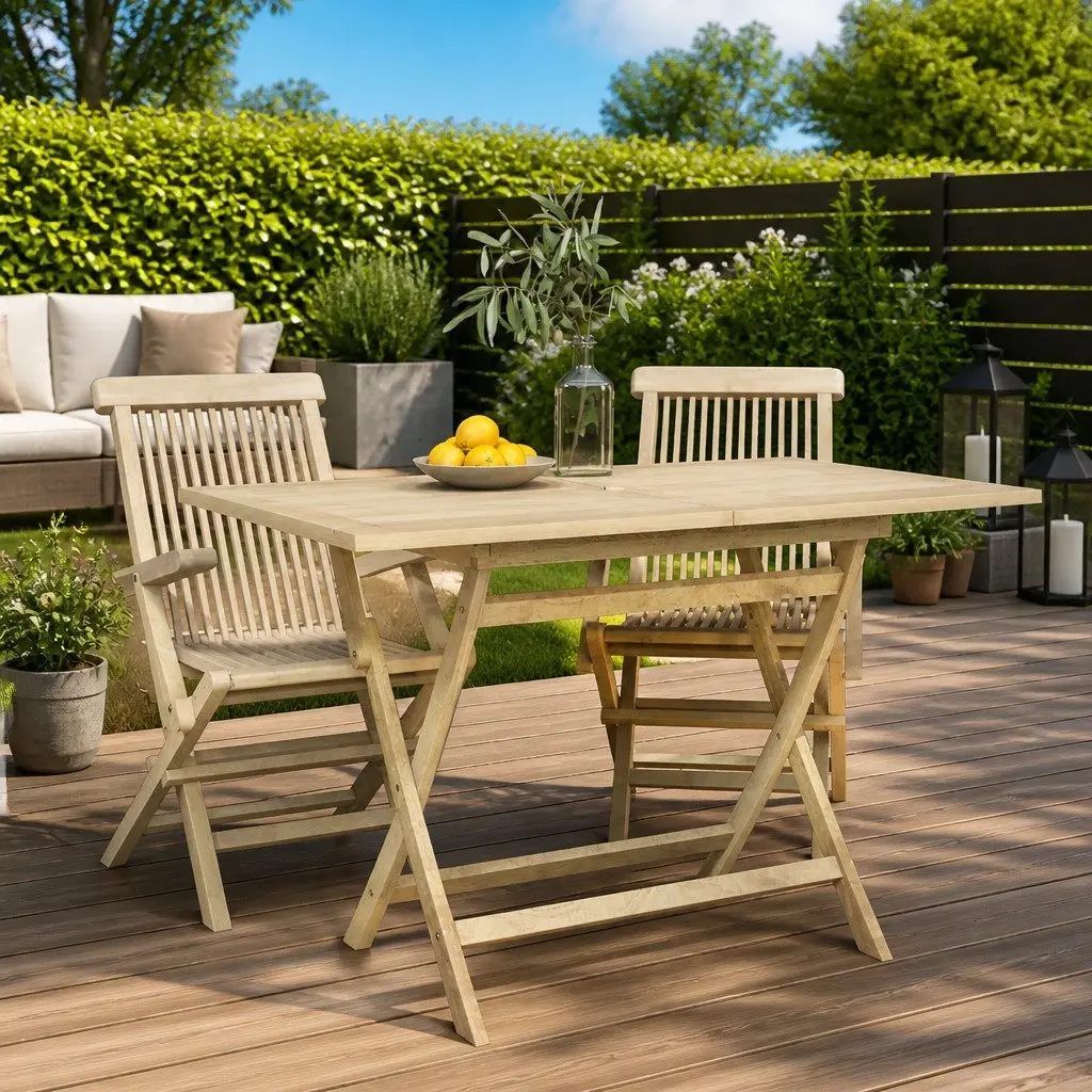 Outdoor Folding Table Teak Wood with Parasol Hole 120x70x75cm Brown