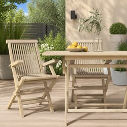 Set of 2 Folding Garden Chairs - Solid Teak Wood