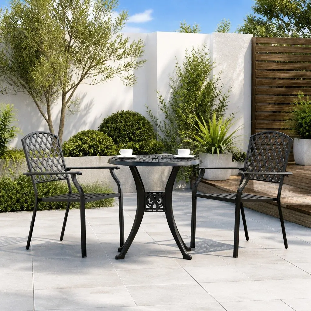 Anthracite Stackable Garden Chairs, 2pc Set