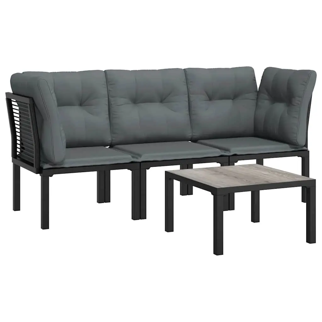 4 Piece Garden Lounge Set Outdoor Use Modular Black Grey Poly Rattan Sofa