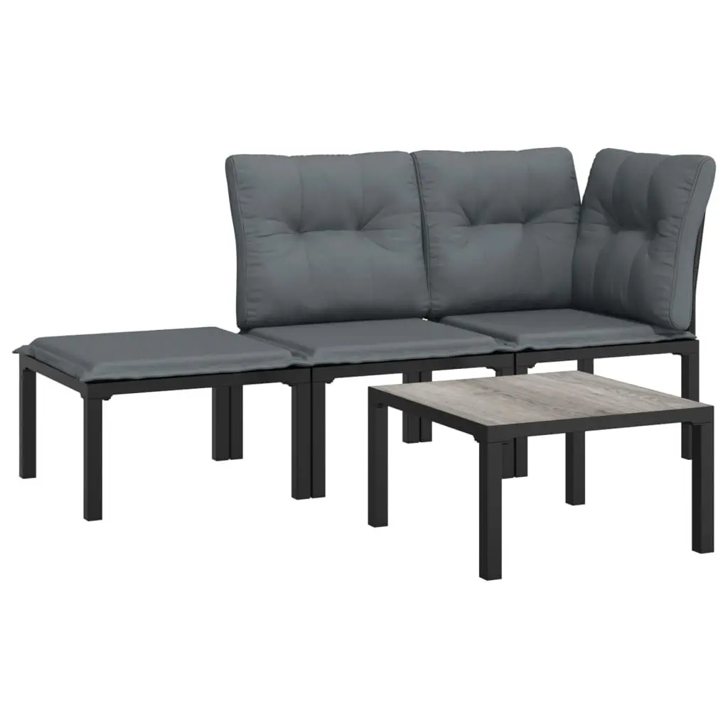 Outdoor Garden Lounge Set 4 Piece Modular Black Grey Poly Rattan Furniture