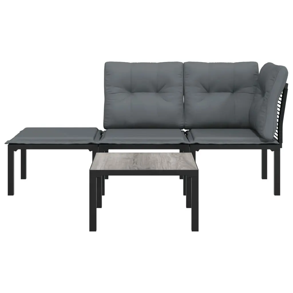 Outdoor Garden Lounge Set 4 Piece Modular Black Grey Poly Rattan Furniture