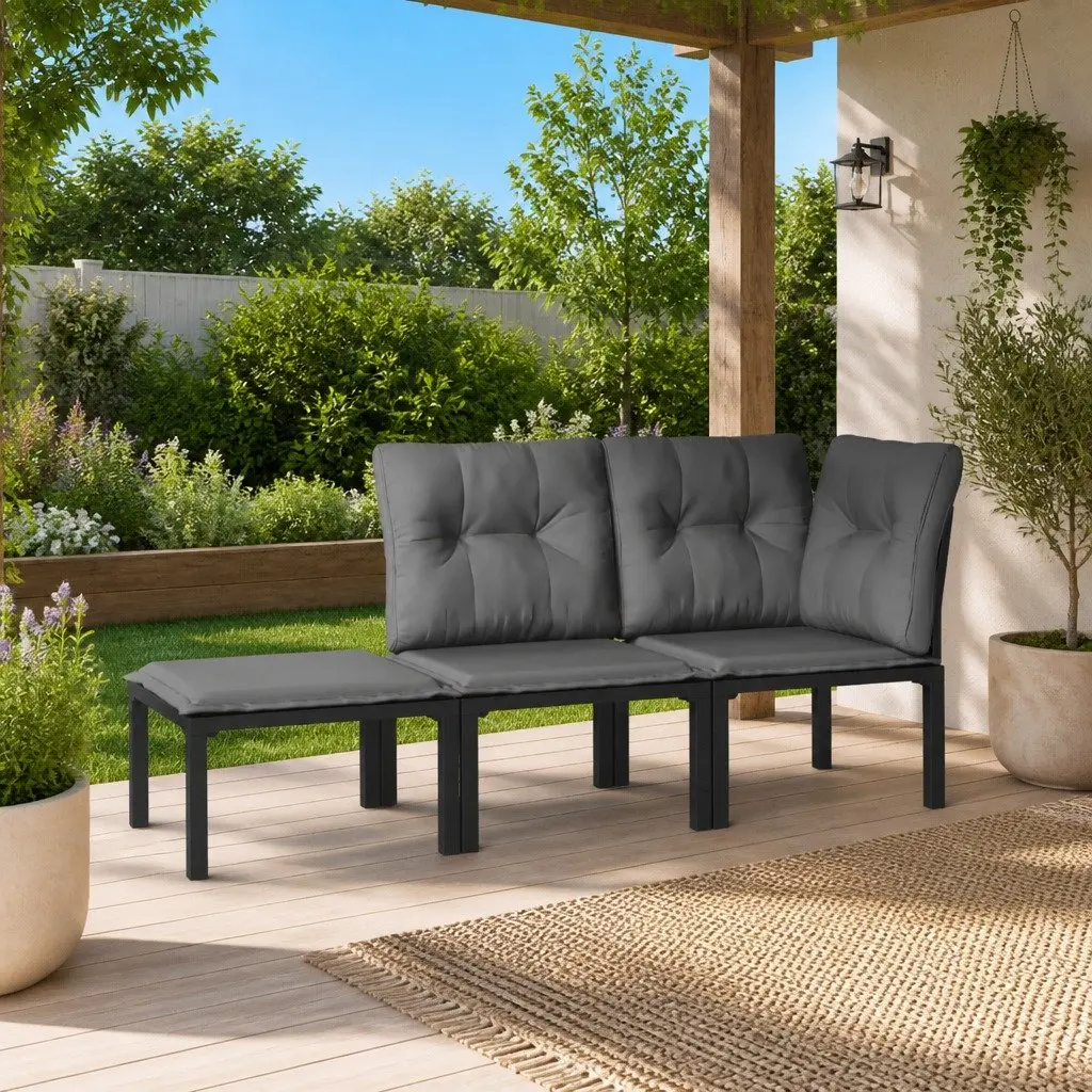 Outdoor Lounge Set for Garden 3 Piece Modular Patio Furniture Black Grey