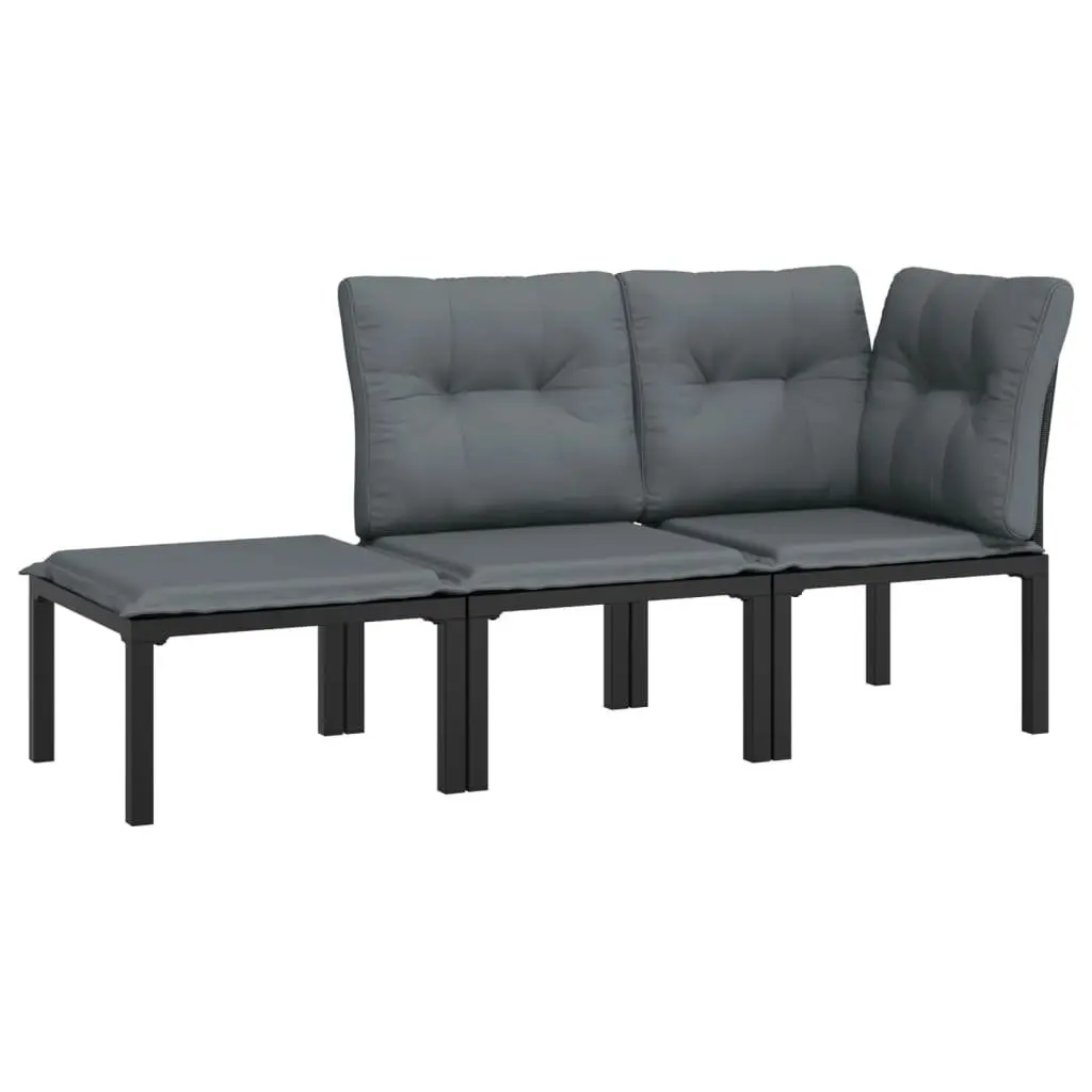 Outdoor Lounge Set for Garden 3 Piece Modular Patio Furniture Black Grey