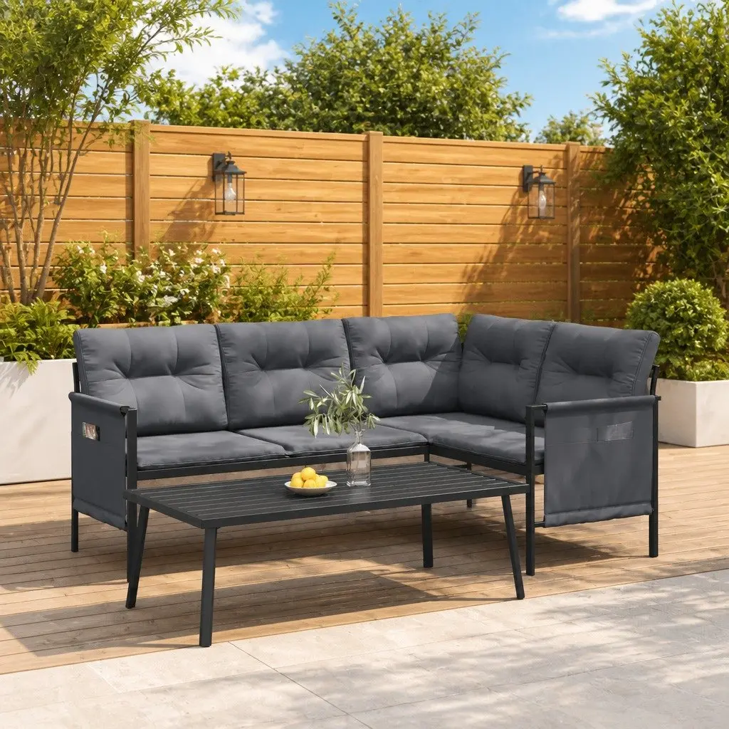 Garden Lounge Set 2 Piece Anthracite Steel Frame Outdoor Patio Furniture