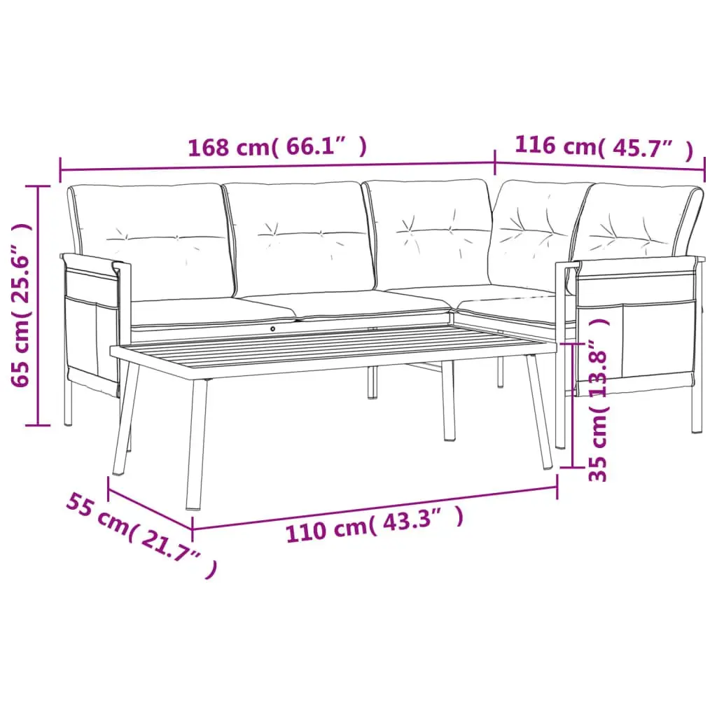 Garden Lounge Set 2 Piece Anthracite Steel Frame Outdoor Patio Furniture