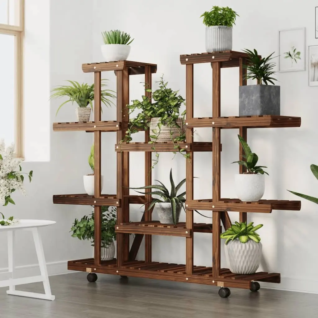 Wooden Plant Stand with Wheels for Home Garden 110 x 25 x 115 cm