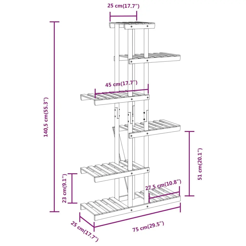 Plant Stand Flower Display Rack 75x25x140.5cm Solid Fir Wood Brown