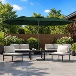 Double-Head Parasol Garden Umbrella Outdoor Sunshade Patio Shade Crank Green