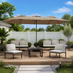 Specifications for Double-Head Parasol in Taupe: 449x265 cm