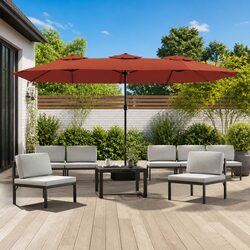 Double-Head Garden Parasol Orange Outdoor Sunshade Umbrella Patio Shade