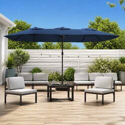 Double-Head Garden Parasol Azure Blue Outdoor Patio Sunshade Crank Mechanism