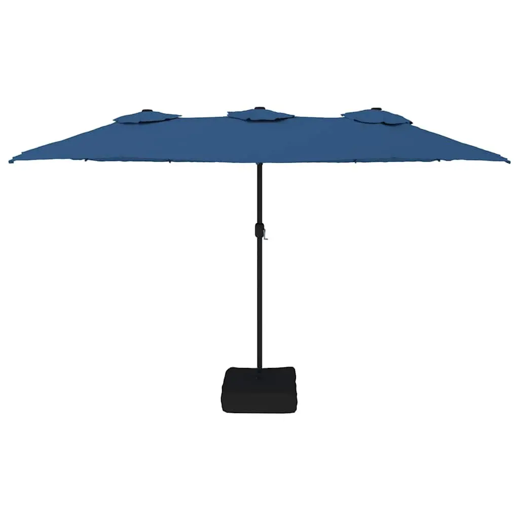 Double-Head Garden Parasol Azure Blue Outdoor Patio Sunshade Crank Mechanism