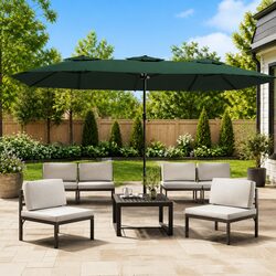 Double-Head Garden Parasol with Integrated LED Lights, 449x265cm