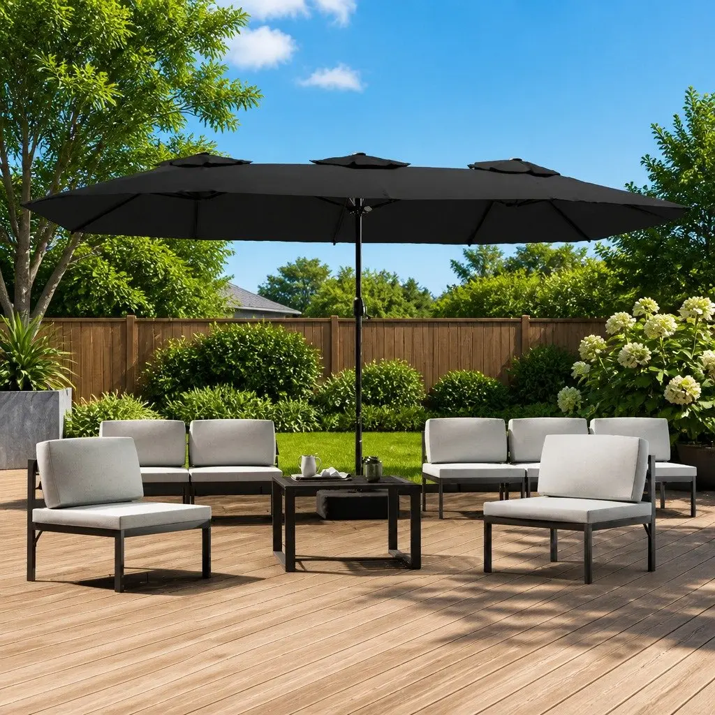 Double-Head Garden Parasol with LED Lights