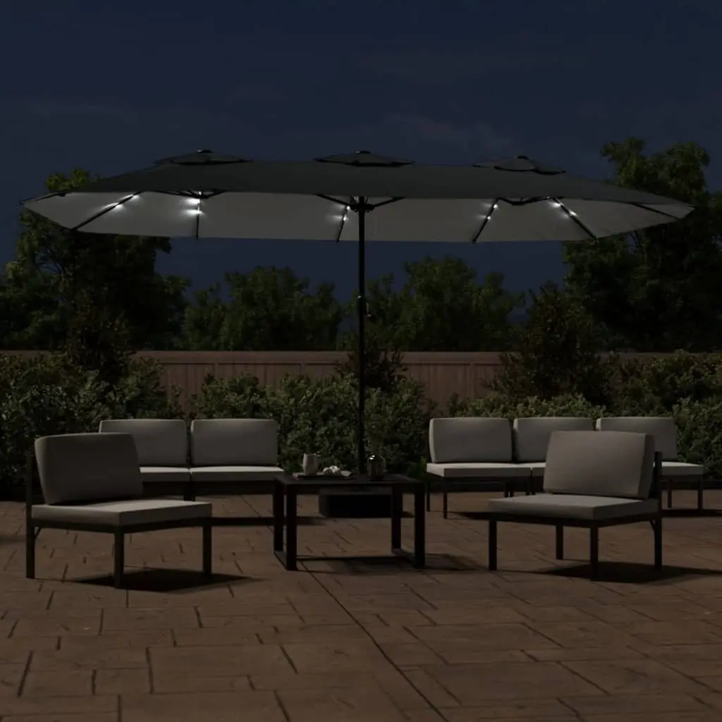 Double-Head Garden Parasol with LED Lights