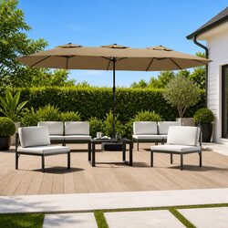 Double-Head Garden Parasol Specs: 449x265cm, Taupe
