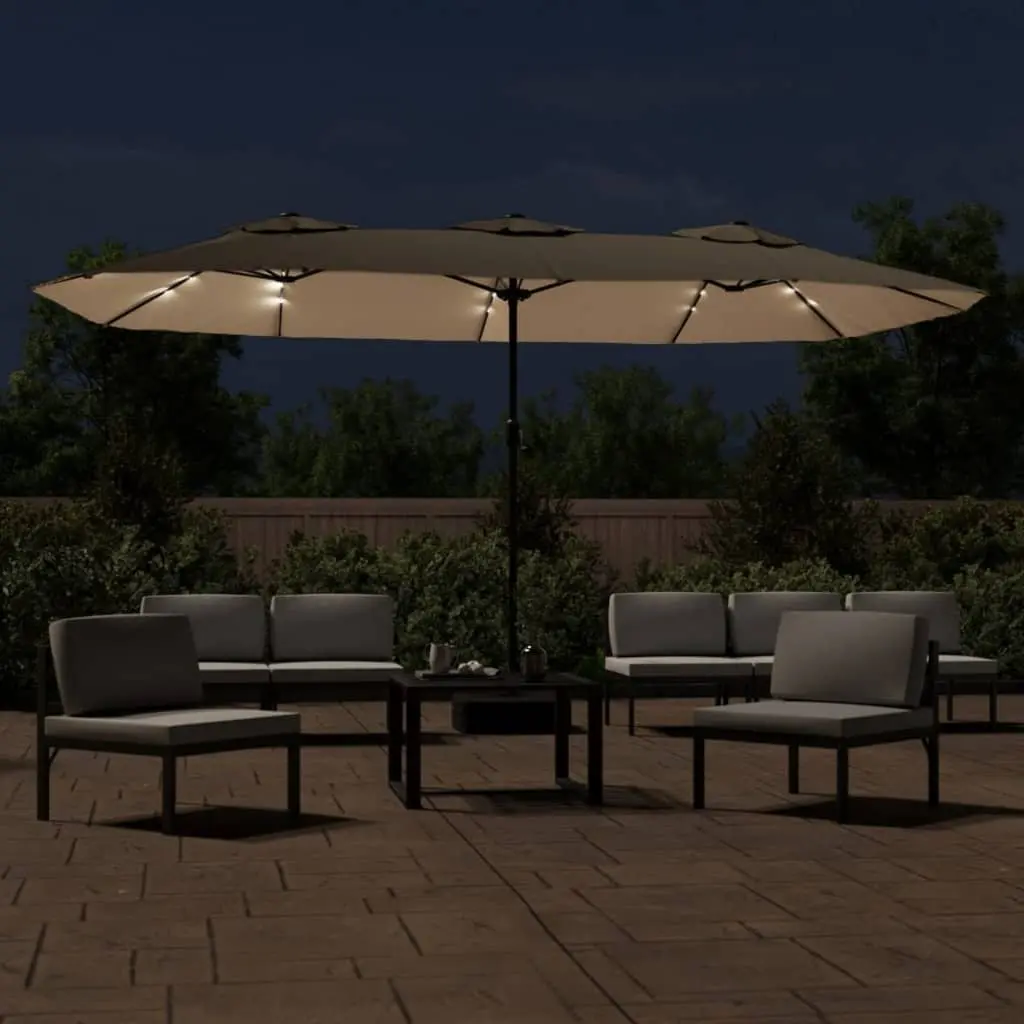 Double-Head Garden Parasol Outdoor Sunshade Taupe 449x265cm