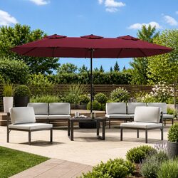 Double-Head Garden Parasol 449x265cm with LED Lights