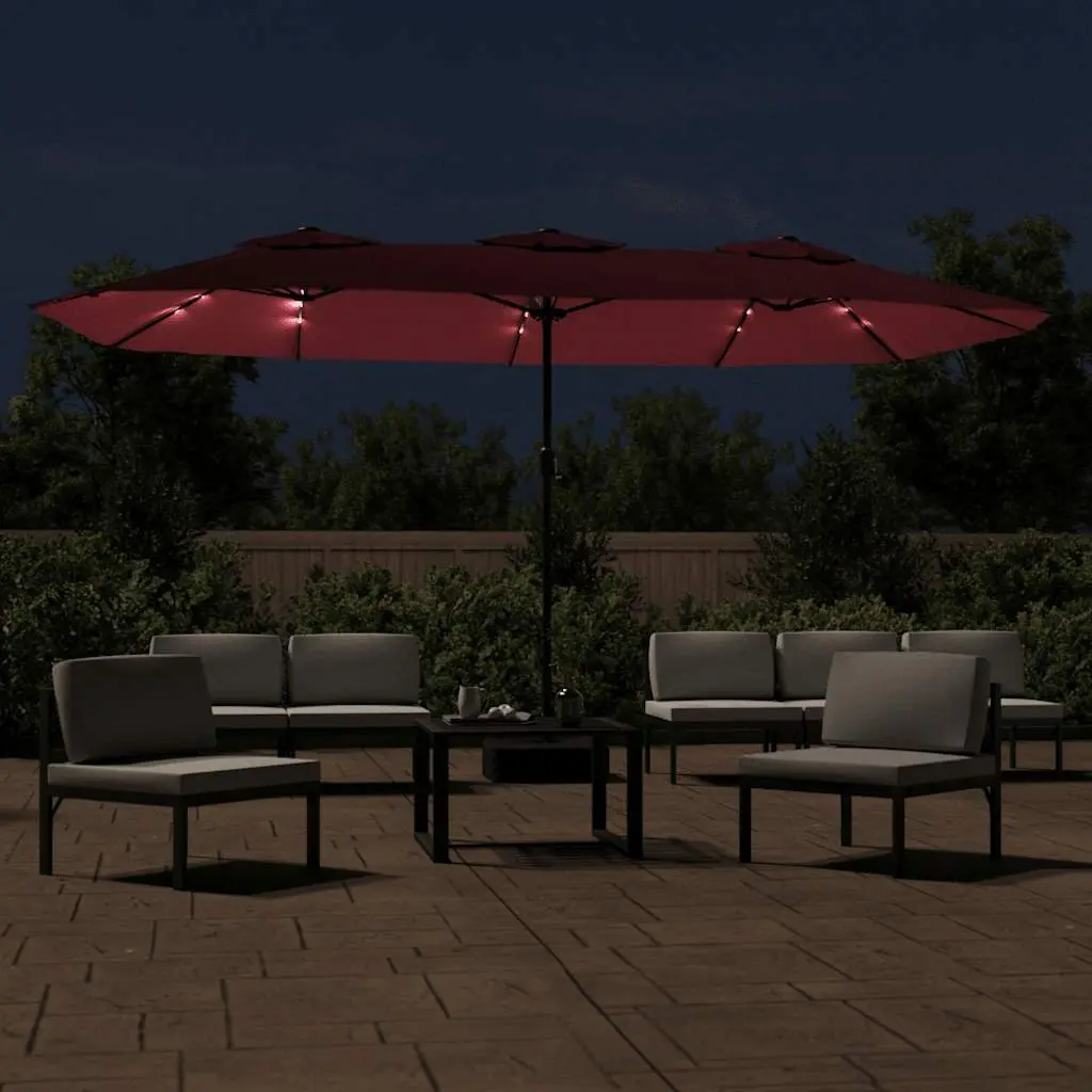 Double-Head Garden Parasol 449x265cm with LED Lights