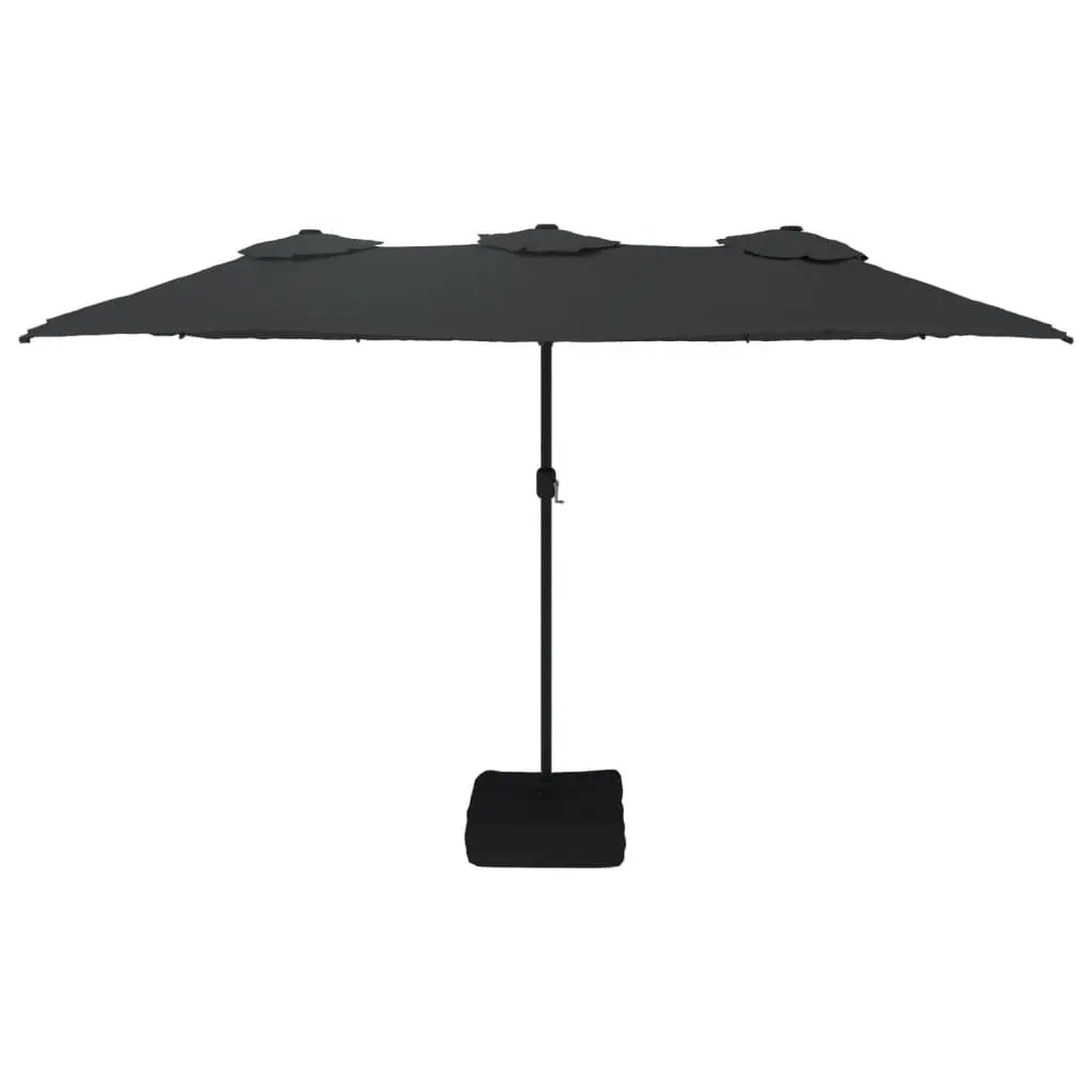 Double-Head Garden Parasol with LED Lights Outdoor Sunshade Patio Umbrella Black