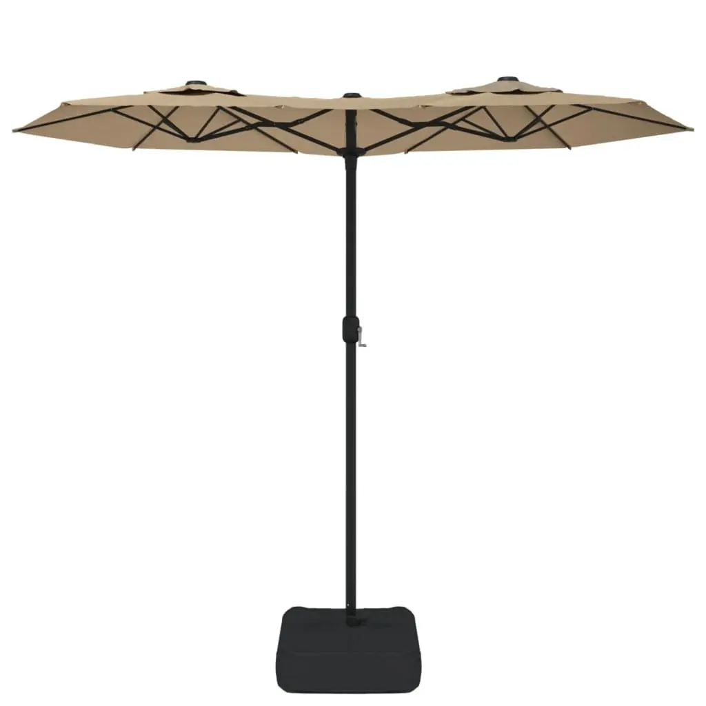 Double-Head Garden Parasol Shade Umbrella Outdoor Patio Sun Protection Taupe