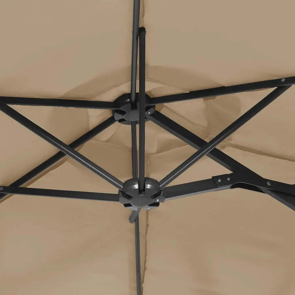 Double-Head Garden Parasol Shade Umbrella Outdoor Patio Sun Protection Taupe