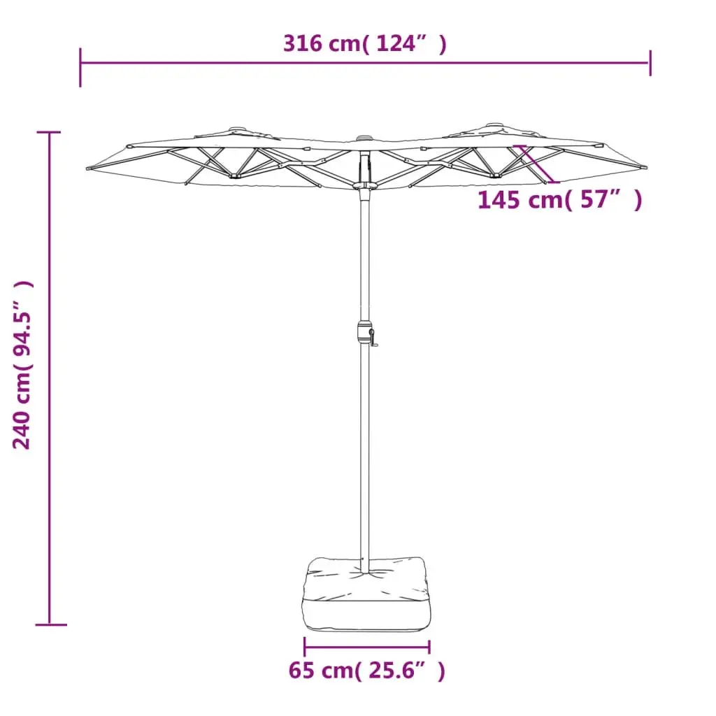 Double-Head Garden Parasol Shade Umbrella Outdoor Patio Sun Protection Taupe