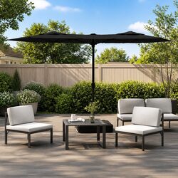 Double-Head Garden Parasol: 316x145cm Black Shade