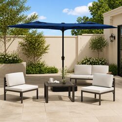 Double-Head Garden Parasol Dimensions: 316 x 145 cm, Azure Blue