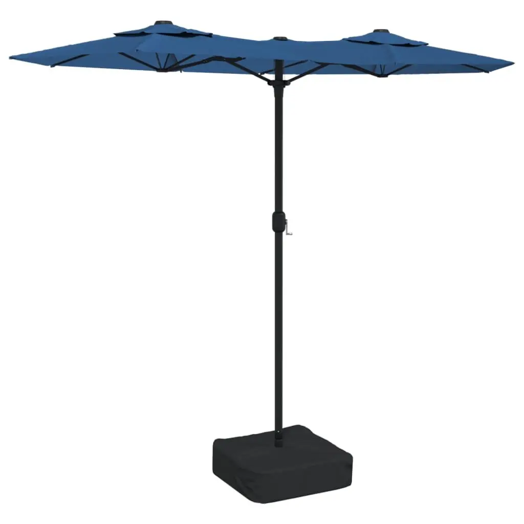 Double-Head Garden Parasol Azure Blue Outdoor Sunshade Patio Umbrella Crank Open