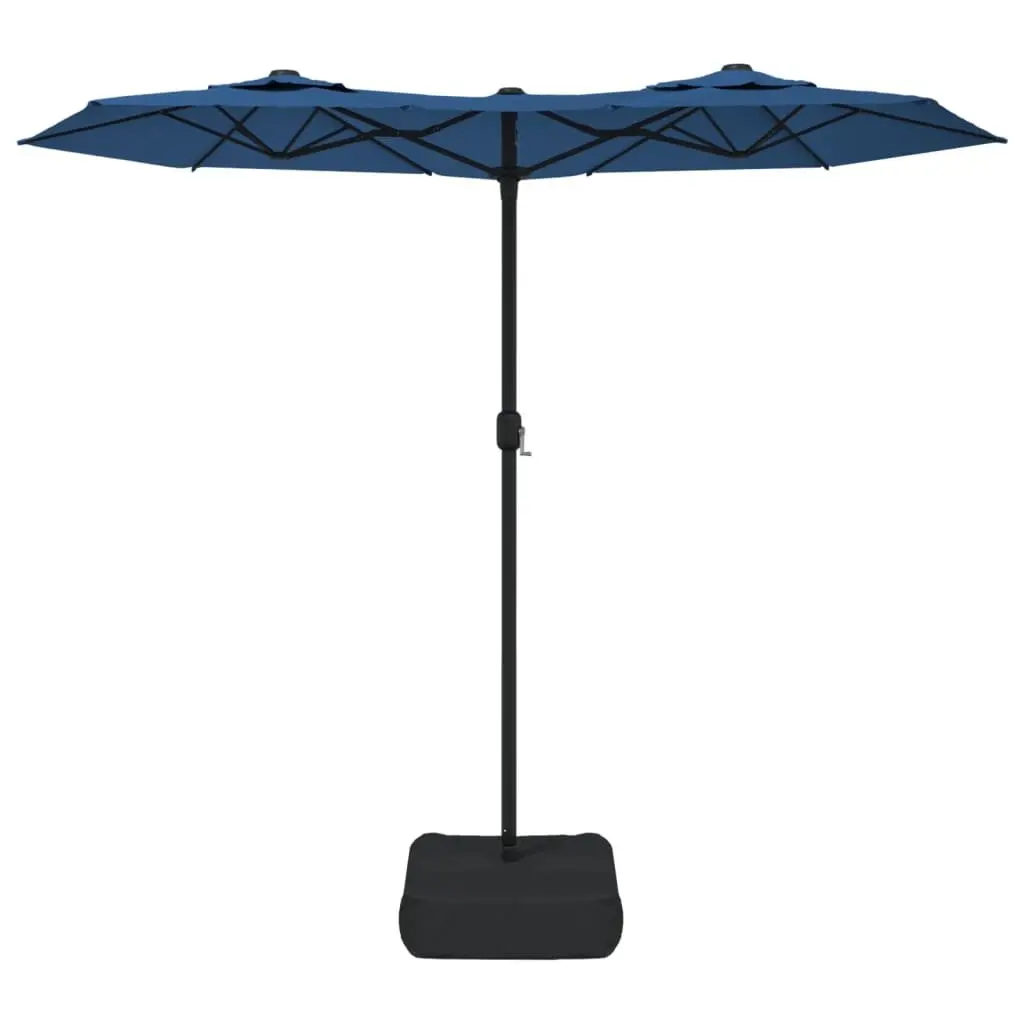 Double-Head Garden Parasol Azure Blue Outdoor Sunshade Patio Umbrella Crank Open