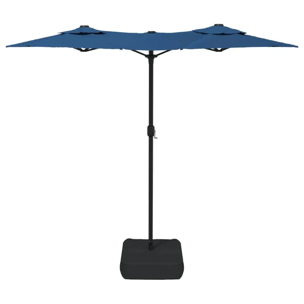 Double-Head Garden Parasol Azure Blue Outdoor Sunshade Patio Umbrella Crank Open