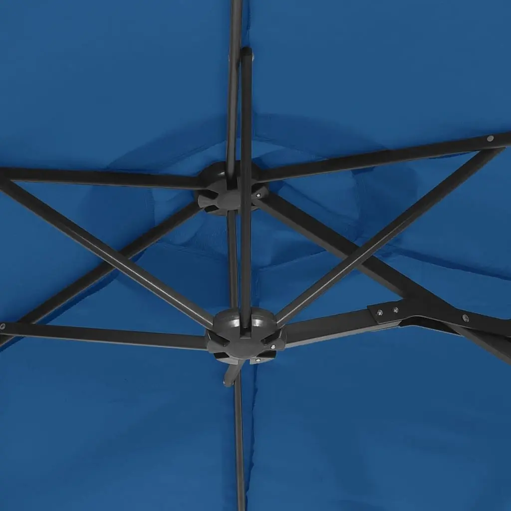 Double-Head Garden Parasol Azure Blue Outdoor Sunshade Patio Umbrella Crank Open