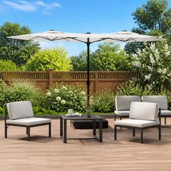 Double-Head Outdoor Parasol: 316x145cm White with LED Lights