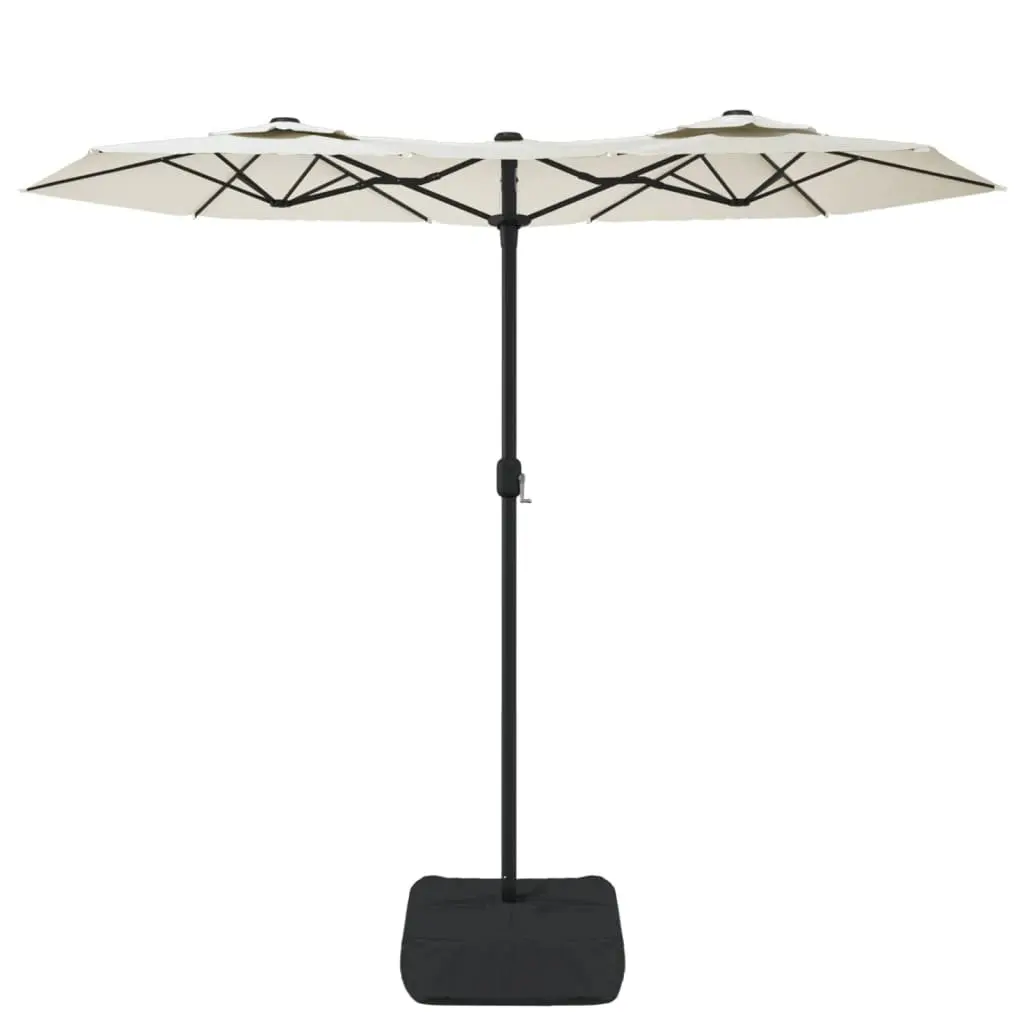 Double-Head Garden Parasol with LED Lights Outdoor Sunshade 316x145cm White