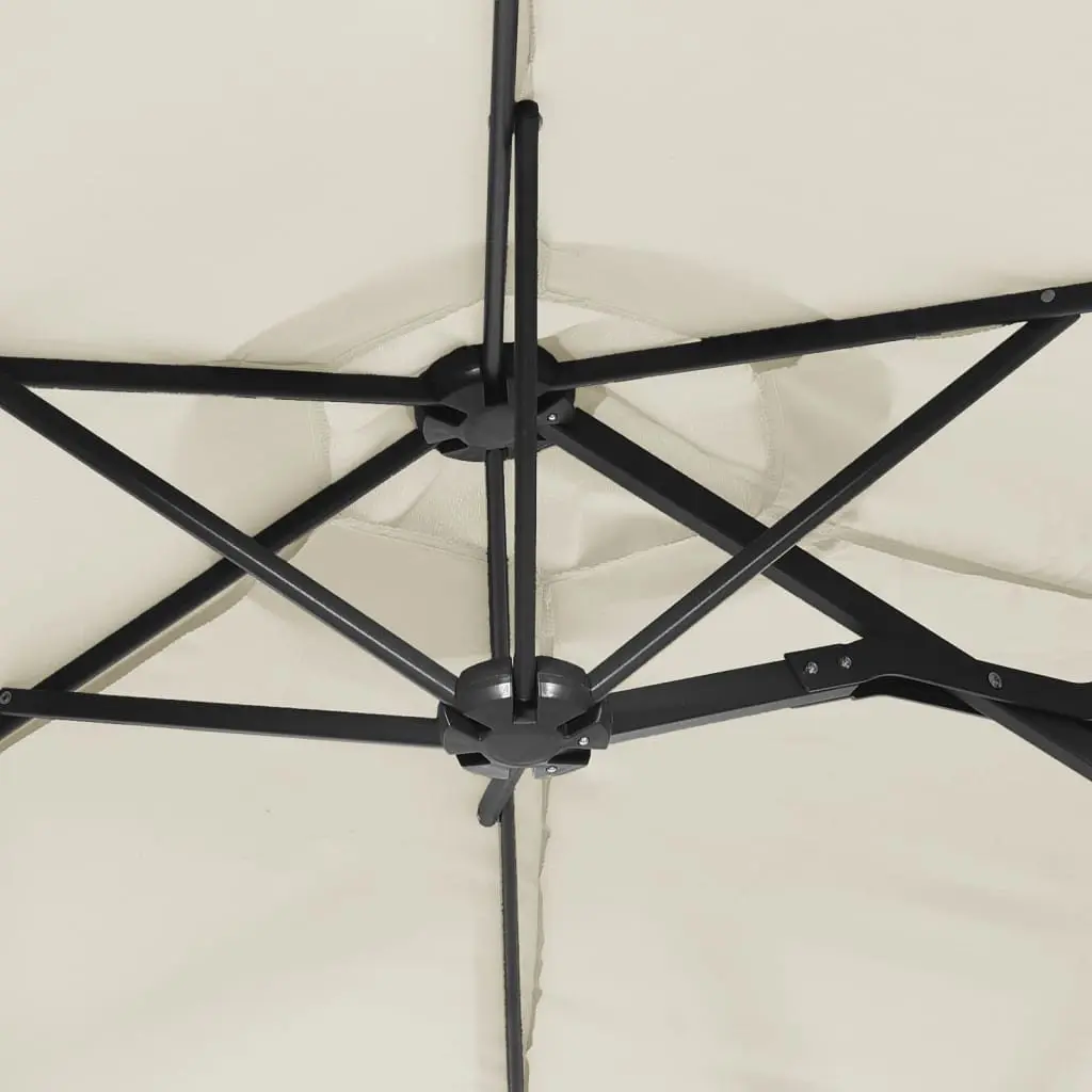 Double-Head Garden Parasol with LED Lights Outdoor Sunshade 316x145cm White
