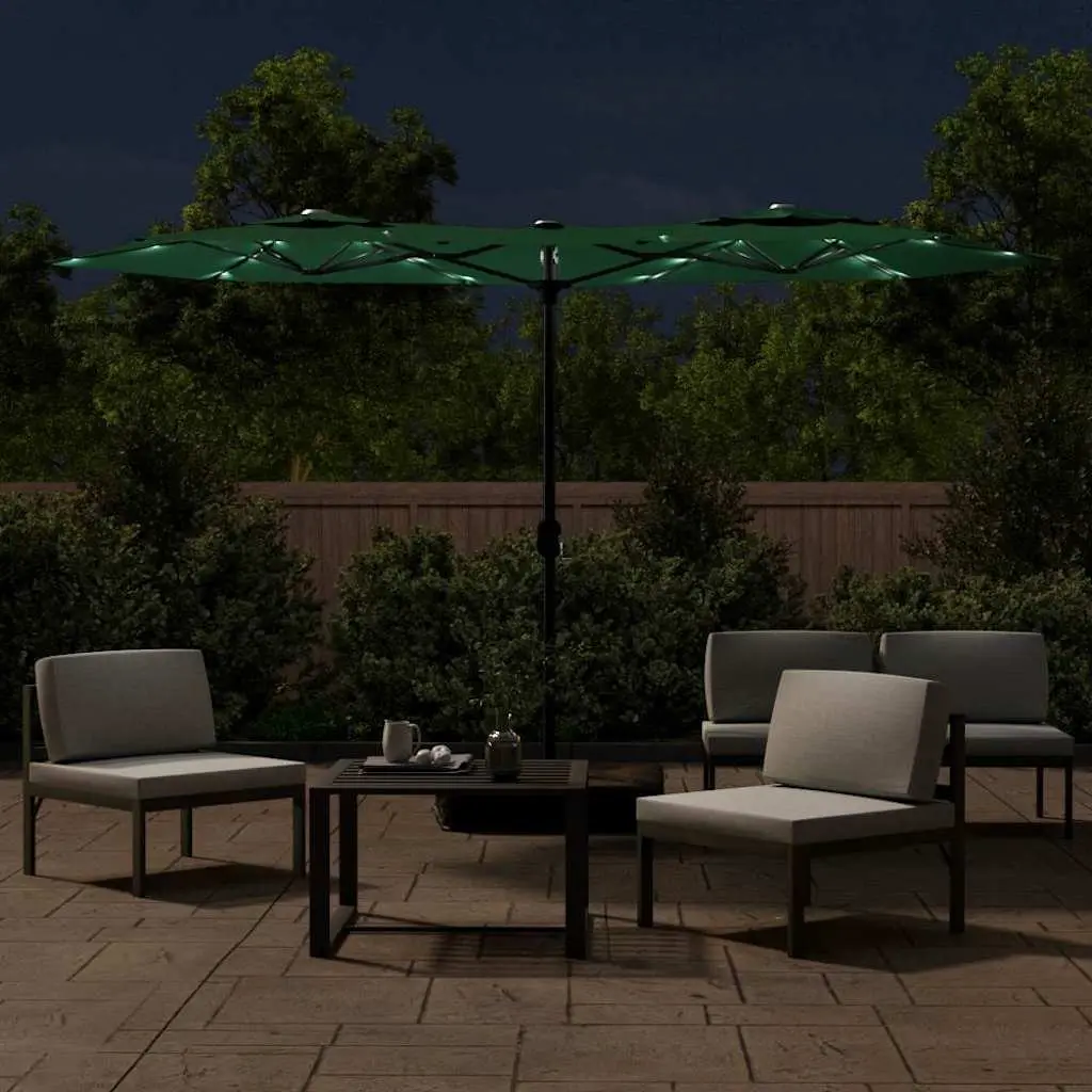 Double-Head Garden Parasol with LED Lights Outdoor Sunshade Patio Umbrella