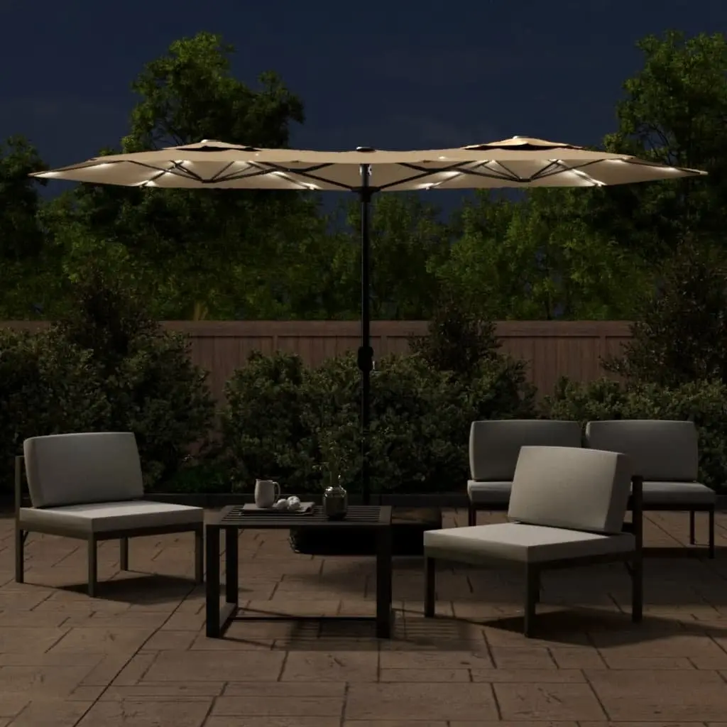 Double-Head Garden Parasol with LED Lighting