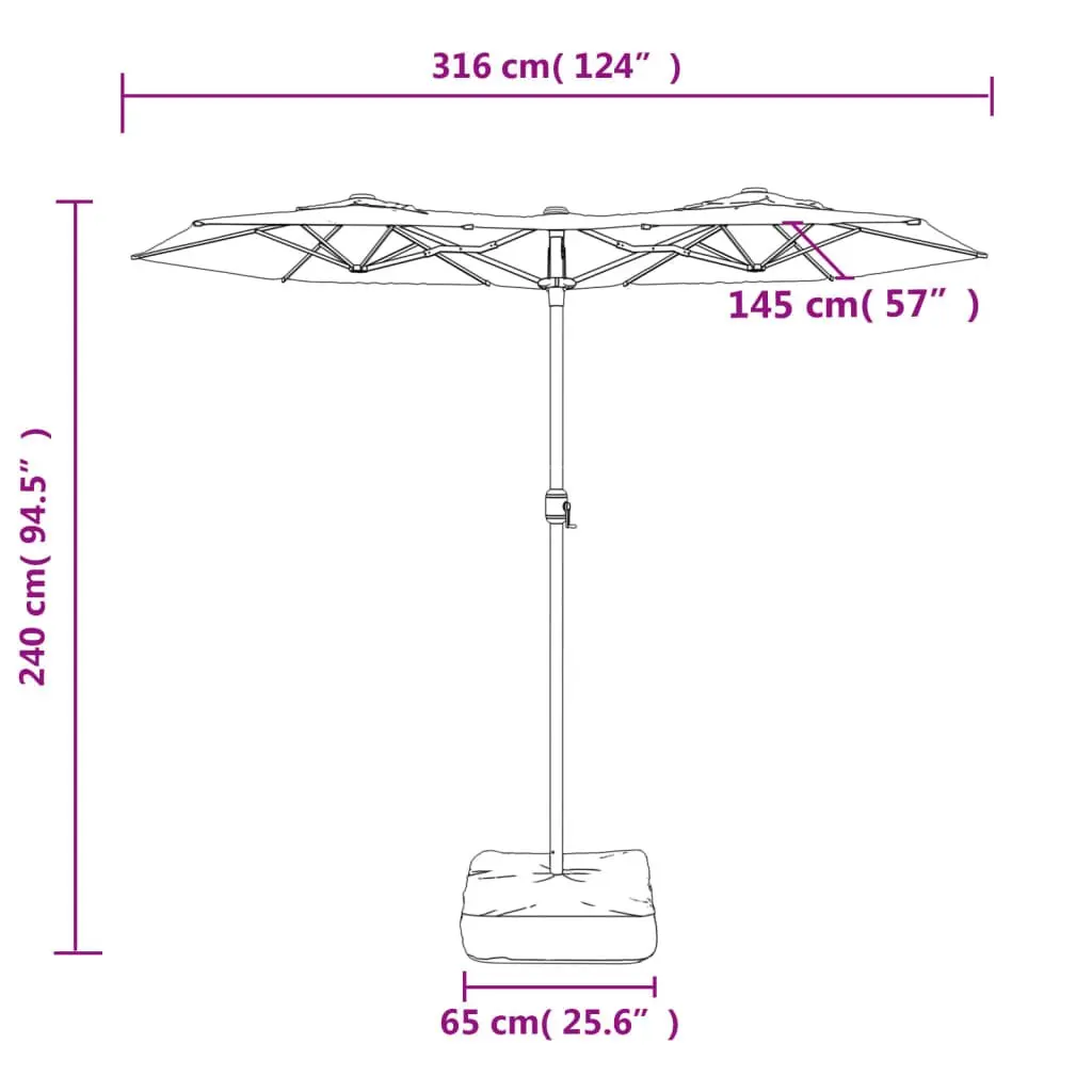 Double-Head Garden Parasol with LED Lighting