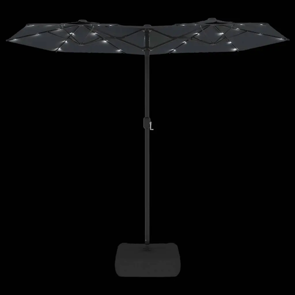 Double-Head Garden Parasol with LED Lights Outdoor Patio Shade Umbrella