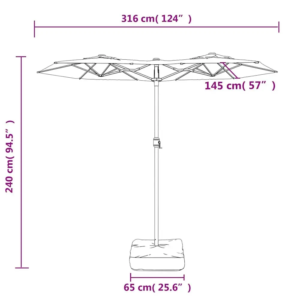 Double-Head Garden Parasol with LED Lights Outdoor Patio Shade Umbrella