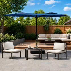 Double-Head Garden Parasol - 316 x 145 cm with LED Lights