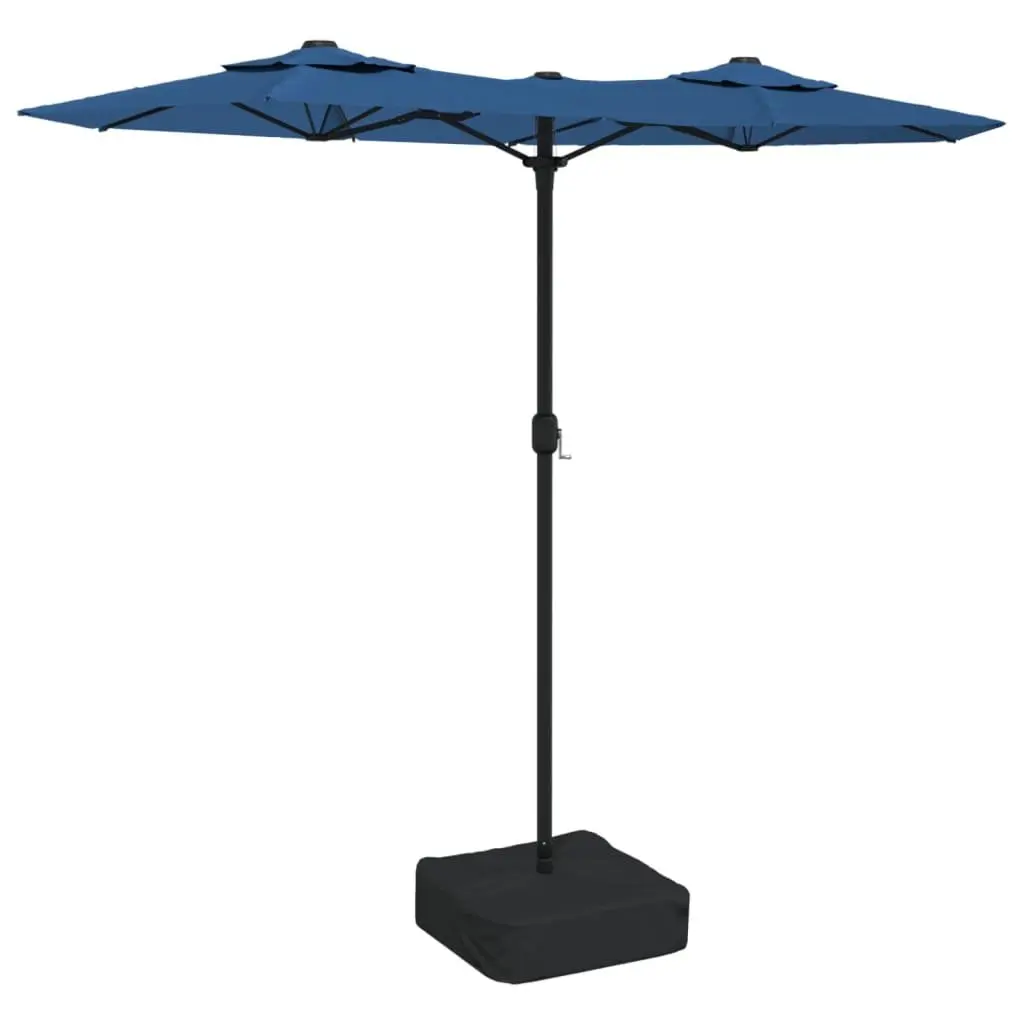 Double-Head Garden Parasol with LED Lights Azure Blue Outdoor Shade Umbrella